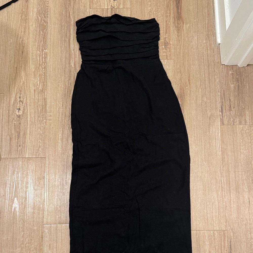 DISSH Strapless Black Ruffle Bodice Midi/Maxi Dress